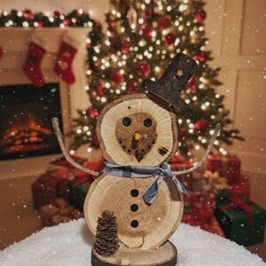 ✨Handmade Rustic Wood Slice Snowman "Snowmie" Farmhouse Christmas Decor